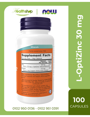 L-OptiZinc® 30 mg - 100 Veg Capsules