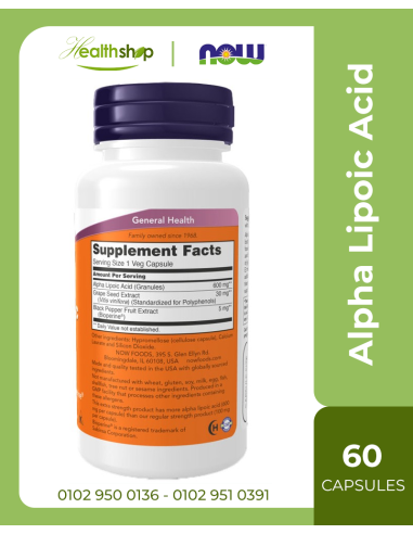 Alpha Lipoic Acid 600mg - 60 Capsules