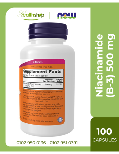 Niacinamide (B-3) 500 mg - 100 Veg Capsules