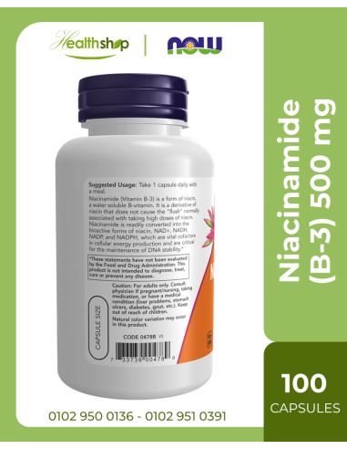 Niacinamide (B-3) 500 mg - 100 Veg Capsules