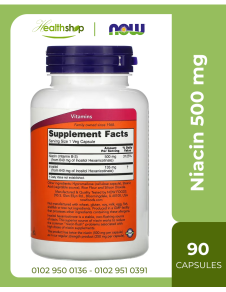 Niacin 500 mg, Double Strength Flush-Free -90 Veg Capsules