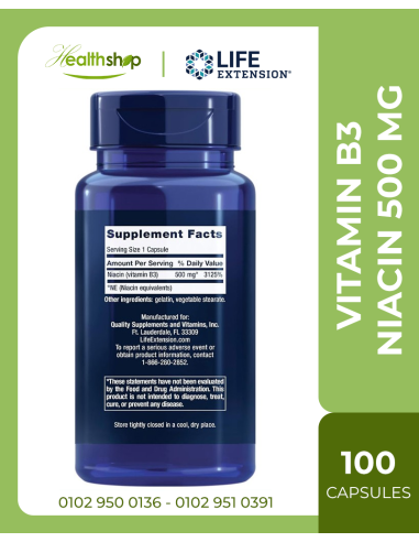 Vitamin B3 Niacin 500 mg - 100 Capsules