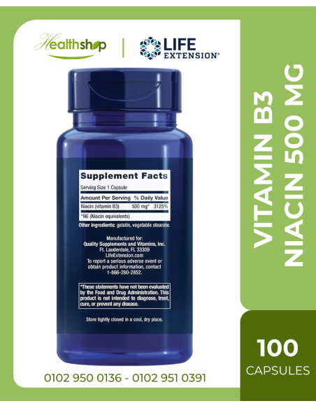 Vitamin B3 Niacin 500 mg - 100 Capsules