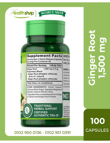 Ginger Root 1,500 mg - 100 Quick Release Capsules