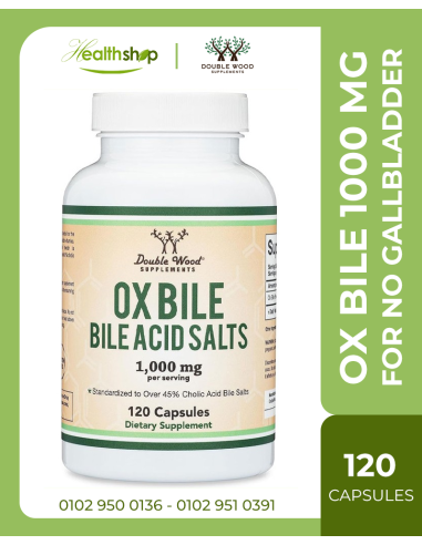 Ox Bile Supplement for No Gallbladder  - Bile Acid Salts 1000mg Per Serving - 120 Capsules