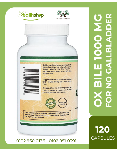 Ox Bile Supplement for No Gallbladder  - Bile Acid Salts 1000mg Per Serving - 120 Capsules