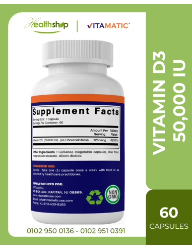 Vitamin D3 50,000 IU - 60 Veg Capsules - 1 year...