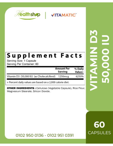 Vitamin D3 50,000 IU - 60 Veg Capsules - 1 year...