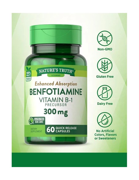 Benfotiamine Vitamin B-1 300 mg - Enhanced Absorption - 60 Capsules