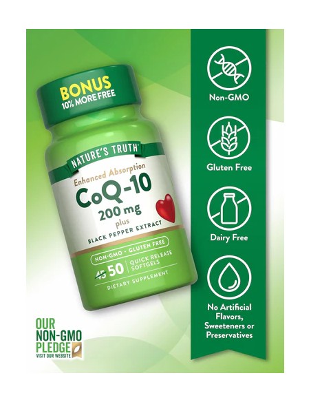 CoQ10 200mg With Black Pepper Extract - 50 Softgels