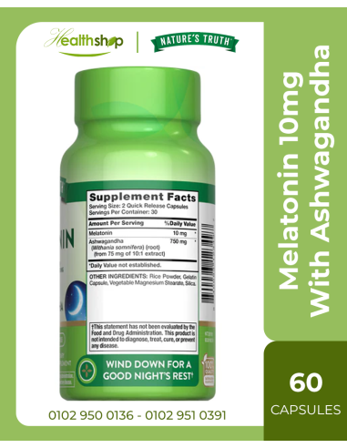 الميلاتونين 10 مجم مع الأشواجاندا - 60 كبسولة