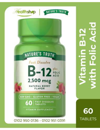 Vitamin B-12 2500 mcg with Folic Acid - 60 Tablets