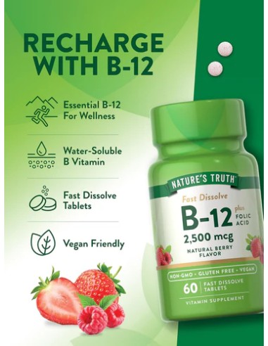 Vitamin B-12 2500 mcg with Folic Acid - 60 Fast...