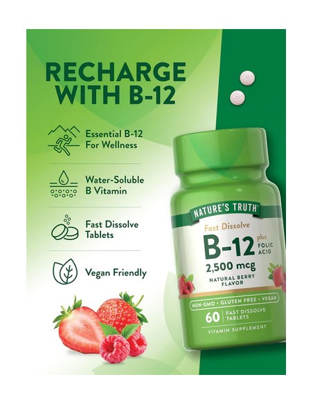 Vitamin B-12 2500 mcg with Folic Acid - 60 Fast Dissolve Tablets