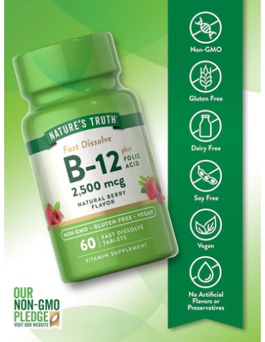 Vitamin B-12 2500 mcg with Folic Acid - 60 Fast...