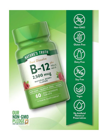Vitamin B-12 2500 mcg with Folic Acid - 60 Fast Dissolve Tablets