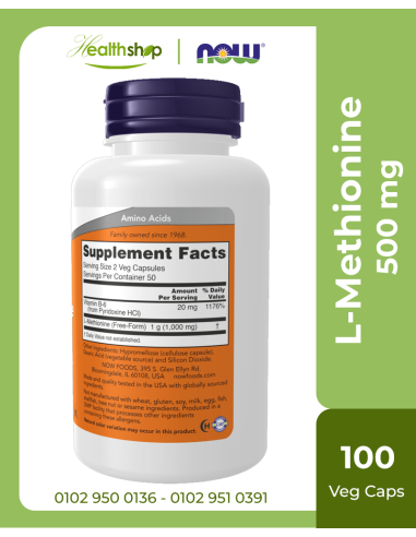 L-Methionine 500 mg - 100 Veg Capsules
