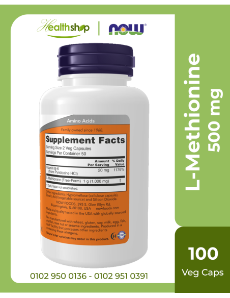 L-Methionine 500 mg - 100 Veg Capsules