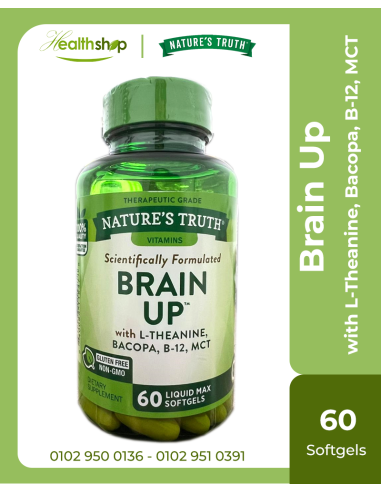 Brain Up with L-Theanine, Bacopa, B-12, MCT -  60 Liquid Max Softgels