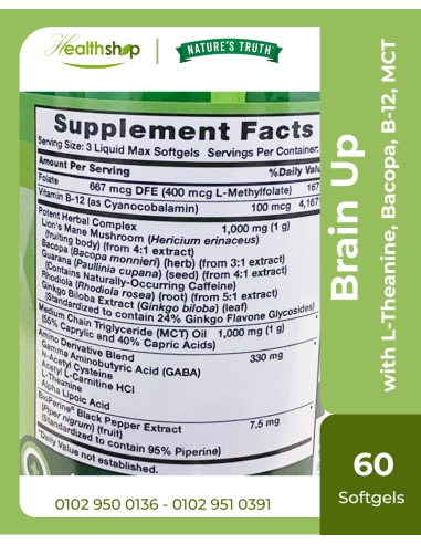 Brain Up with L-Theanine, Bacopa, B-12, MCT -...