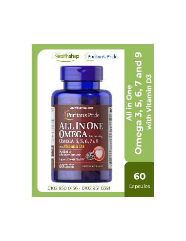 All in One Omega 3, 5, 6, 7 and 9 with Vitamin D3, 60 Softgels