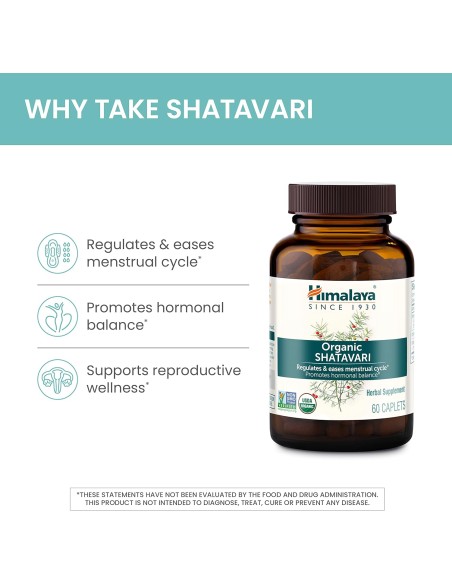 Himalaya Organic Shatavari for PMS, Menopause Support and Women's Health 1300 mg - 60 Caplets