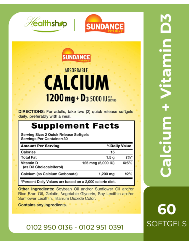Calcium 1200mg + Vitamin D3 5000 IU - 60 Softgels