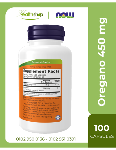 Oregano 450 mg - 100 Veg Capsules