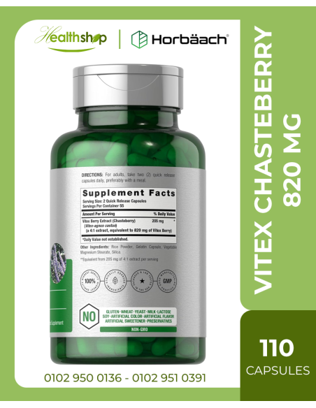Vitex Chasteberry 820 mg - Womens Healthy Hormone Balance Formula - 110 veg Capsules