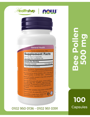 Bee Pollen 500 mg -100 Capsules